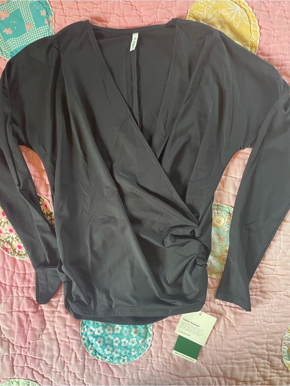 HALARA Black Wrap-Front Long Sleeve Top